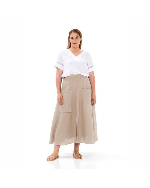 Haris Cotton Natural Neutrals Wide Waistband Circle Linen Skirt With External Pockets Beach Sand