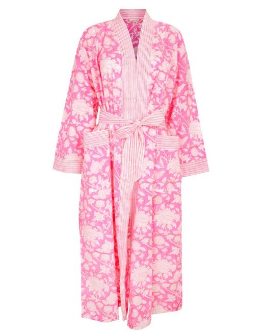 NoLoGo-chic Pink Hand Printed Kimono Robe