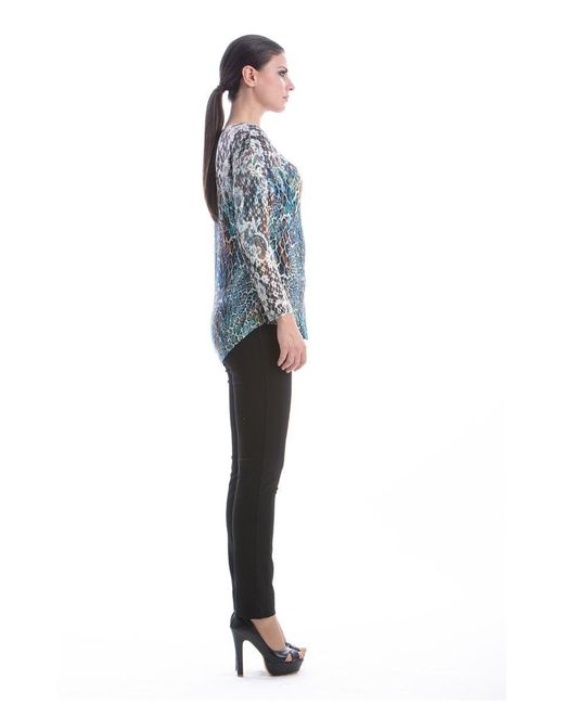 Conquista Blue Patterned Long Sleeve Top