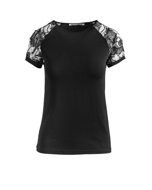 Conquista Black Top With Net Jacquard Sleeves