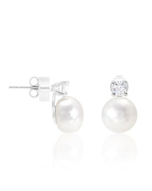 Pearls of the Orient Online White Stella Cultured Freshwater Pearl & Crystal Stud Earrings