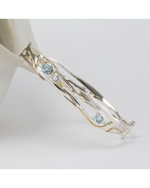 Isla Silver Metallic Organic Topaz & Freshwater Pearl Hinged Bangle