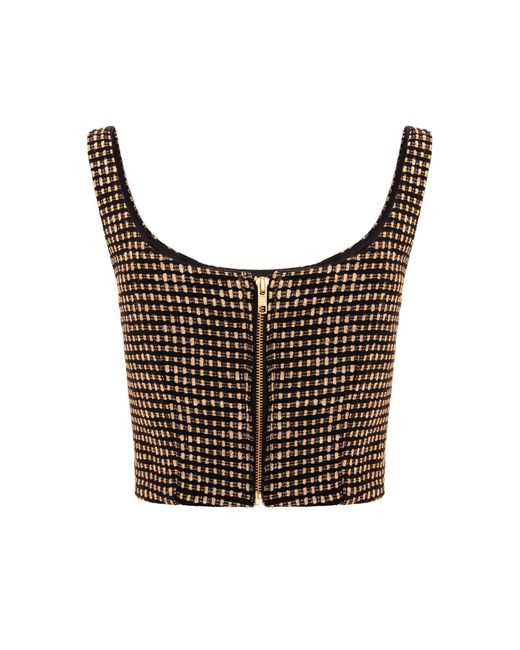 AVENUE No.29 Black Tweed Cropped Blouse With Metallic Zipper