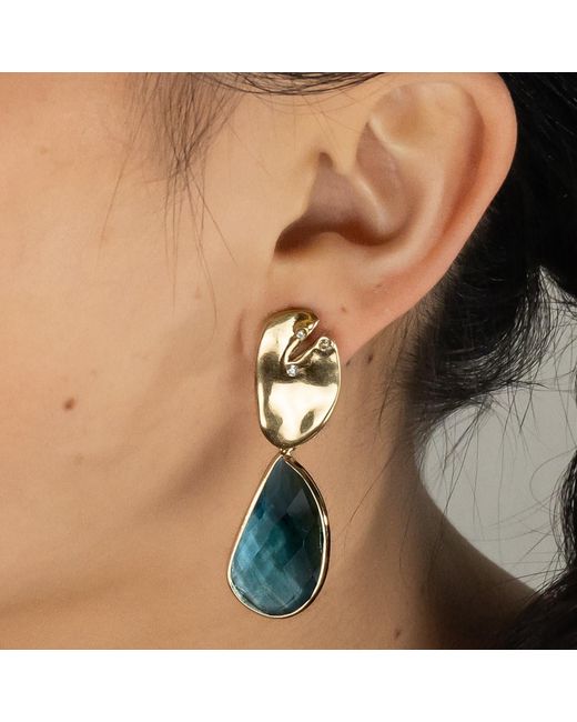 Rare Matters Jewelry Blue Golden Leaf Drop Earrings