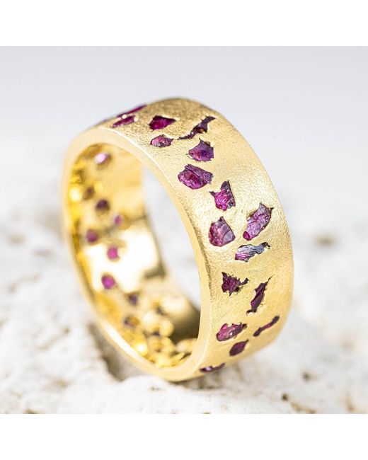 German Kabirski Metallic Pyra Plated Band Ring With Raw Ruby