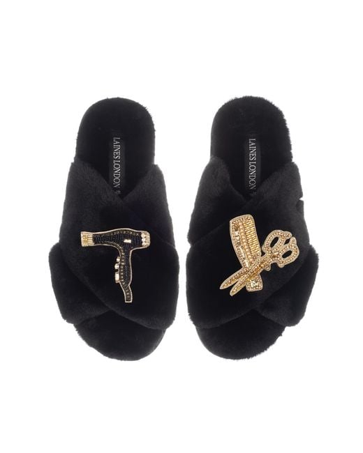 Laines London Blue Classic Laines Slippers With Hairdresser Brooches
