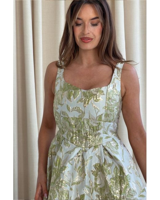 Girl In Mind Yellow Camelia Sweetheart Neckline Midi Dress Floral