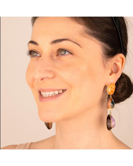 Oana Savu Orange Rare Sea Shells Earrings Ear Studs Summer Long Statement Jewelry