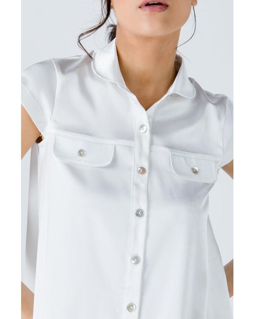 Conquista White Neutrals Ecru Cap Sleeve Shirt