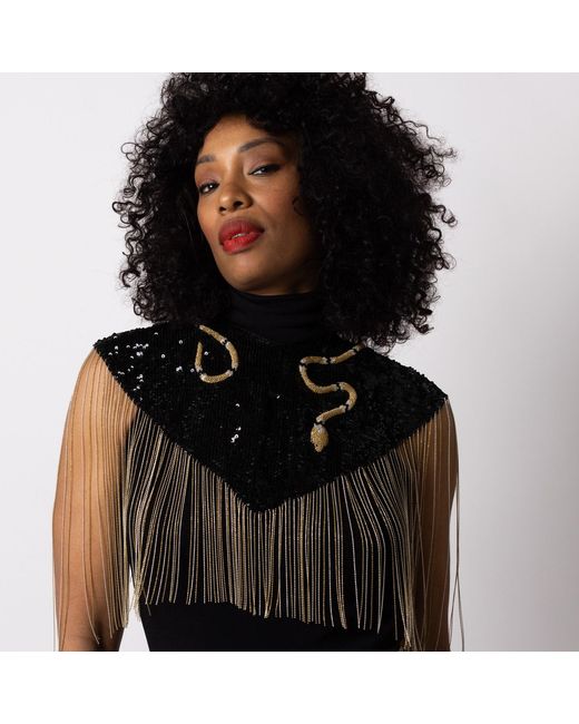 House of Laines London Black Laines London Hand Beaded Snake Tassel Cape