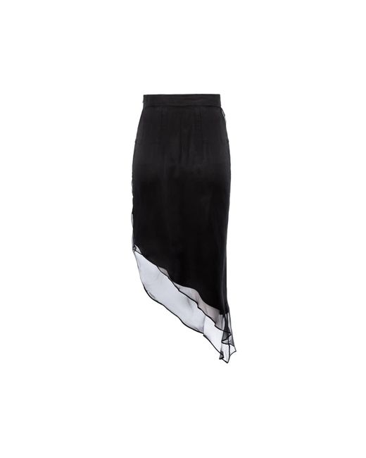 AVENUE No.29 Black Asymmetric Gathered Silk Midi Skirt