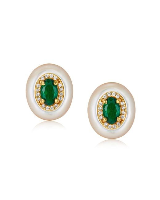 Janus Edinburgh Green Snake Eye Vermeil Mother Shell Pearl Earrings