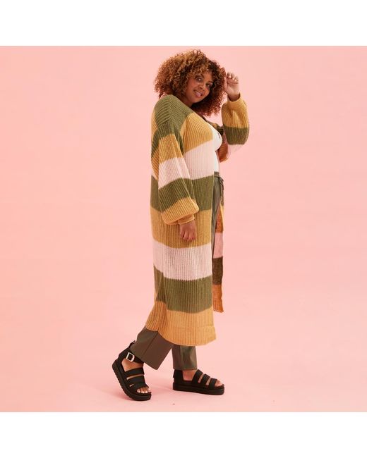 Cara & The Sky Natural Ricci Stripe Lofty Maxi Cardigan Camel