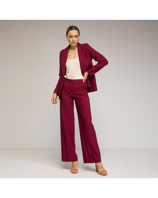 Tantra Spain Sl Red Straight-Cut Dress Trousers With Waistband, Burgandy