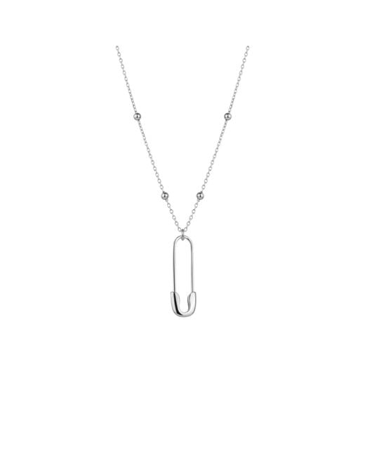 Spero London Metallic Sterling Safety Pin Necklace With Beaded Satellite Chain