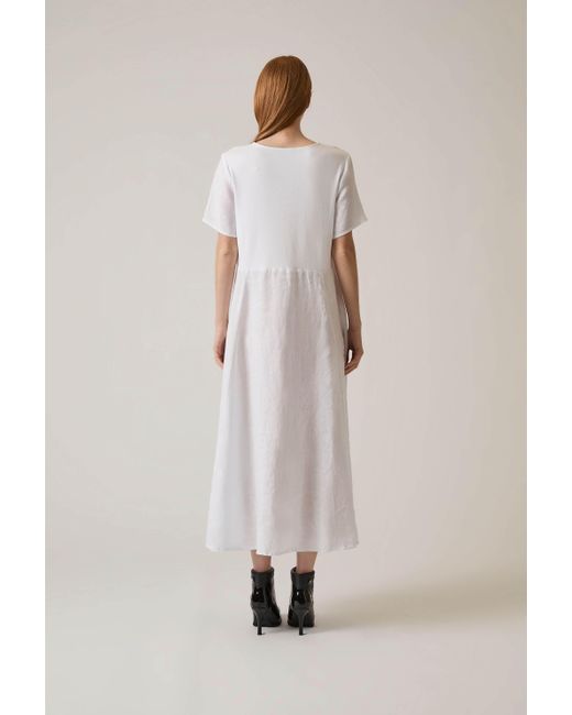 James Lakeland White Linen Pocket Midi Dress