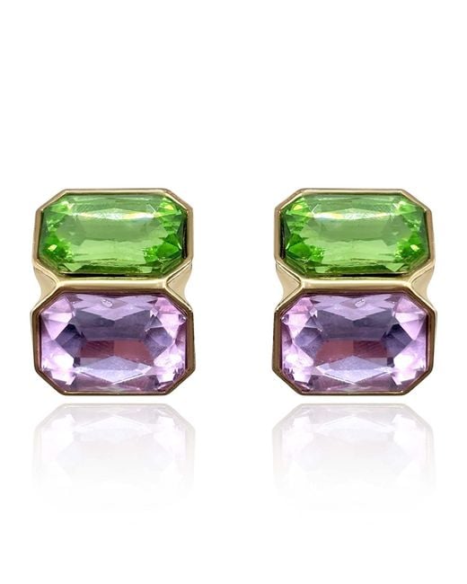Michael Nash Jewelry Green Clara Peridot And Light Amethyst Double Stone Clip Earrings