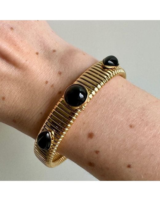 Laura Gray Metallic Round & Pear Shaped Onyx Omega Bracelet