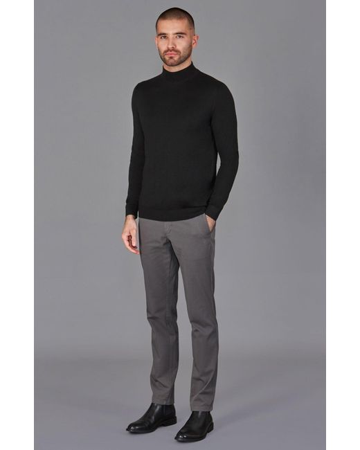 Paul James Knitwear Black Superfine Riccardo Merino Silk Mock Turtle Neck Jumper for men