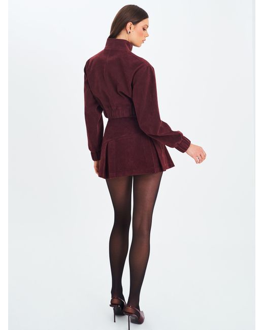 Miss Circle New York Purple Faryn Mahogany Vegan Suede Pleated A-Line Mini Skirt