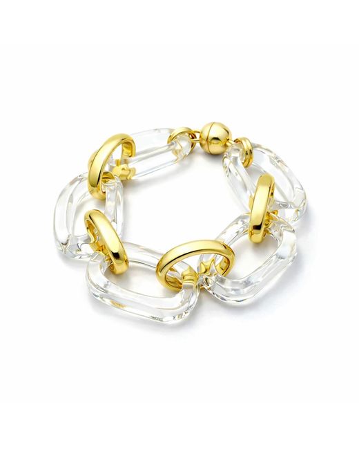 Gold & Honey Metallic Clear And Rectangle Link Lucite Bracelet