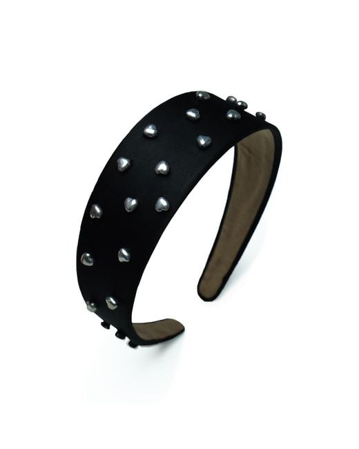 2KStyle Black Inima Metal Heart Hand-Embellished Satin Headband