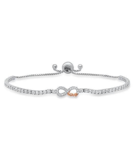 Kylie Harper Metallic Sterling Petite Two-Tone Infinity 'Love' Cz Adjustable Bracelet
