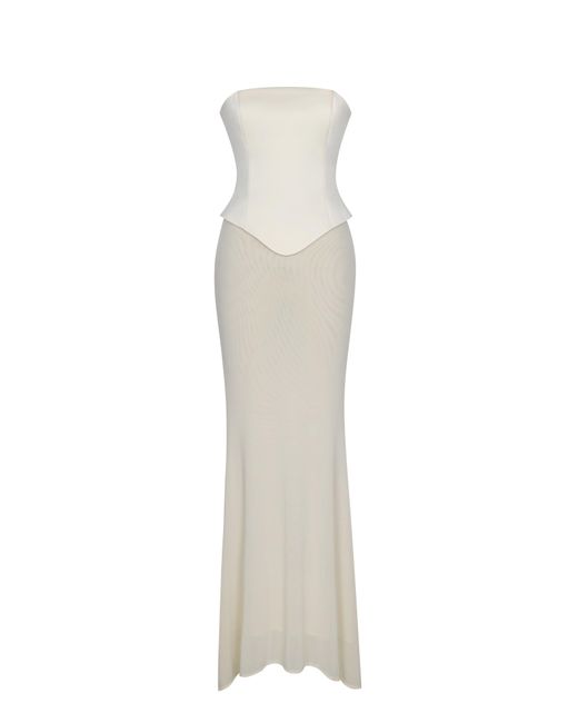 Miss Circle New York White Adelina Butter Peplum Mermaid Gown With Lace-Up Back