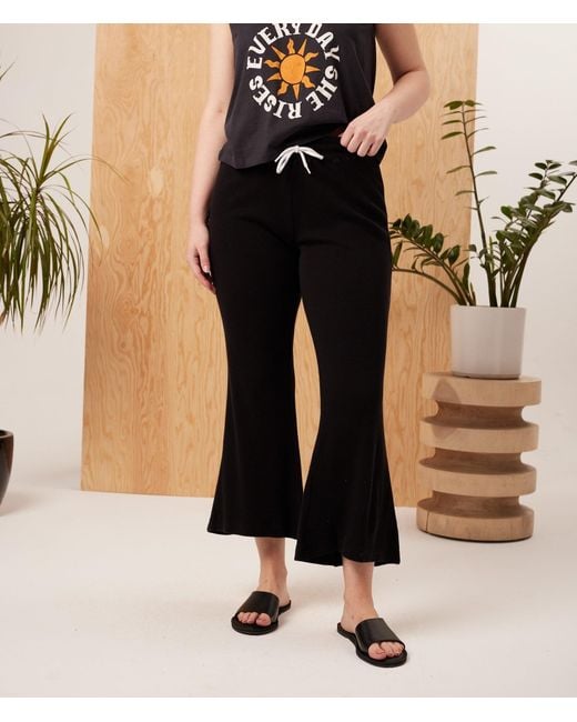Known Supply Black Waffle Knit Cropped Flare Pants