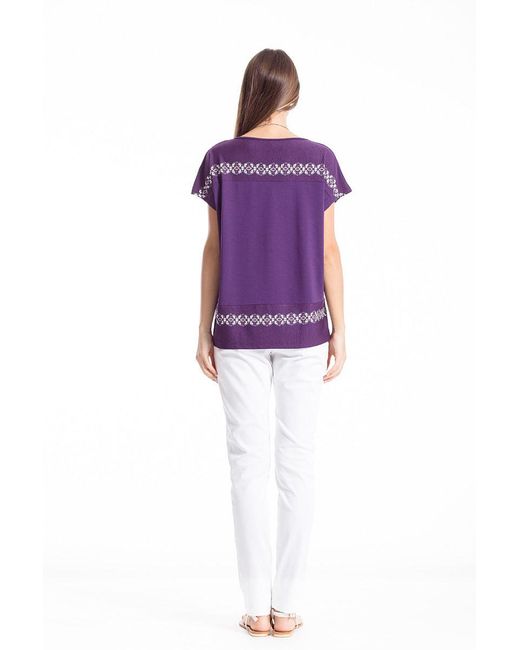 Conquista Purple Oriental Print Detail Top