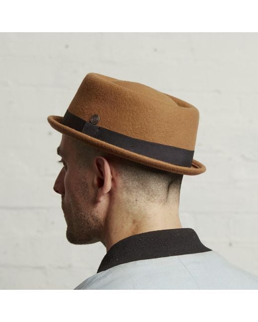 Dasmarca Hats Brown Jack Camel Felt Skimpy Brim Short Brim Rude Boy Mod Style Porkpie Hat for men