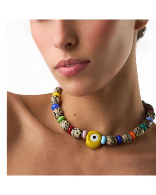 Eyeconic by Samar Ajram Metallic Funky Evil Eye Colorful Beads Necklace