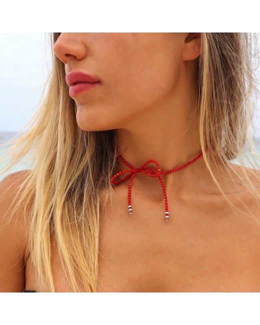 Mineralgems•Studio Red Coral Bow Necklace
