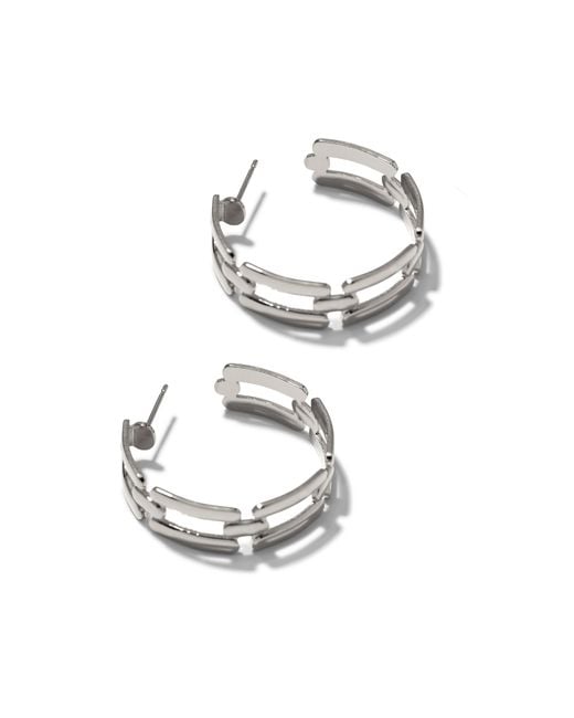 Jaredjamin White Bravura Chain Hoop Post Earrings