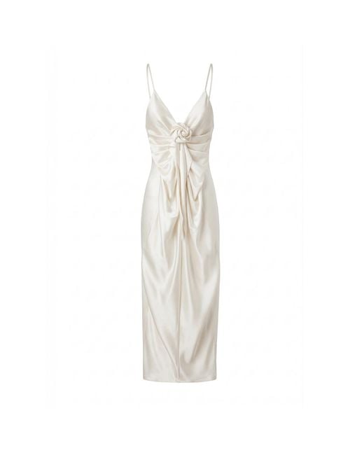 Belsize25 White Rosa Series – Acetate Draped Dress With Handmade Rose Detail