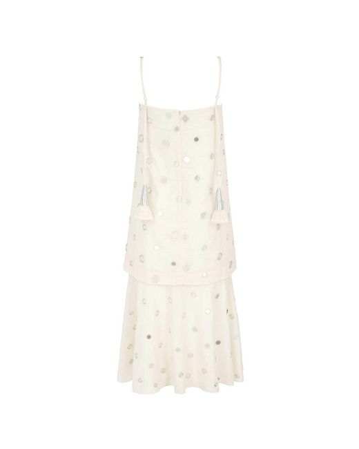 Polko Natural Neutrals Handmade Mirror Embellished Sleeveless Convertible Cotton Dress