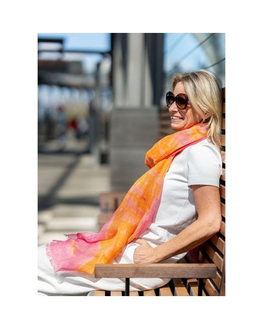 Heritagemoda Orange Handmade Tie-Dye And Linen Scarf
