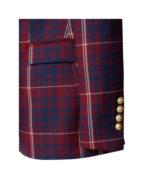 The Extreme Collection Purple Checked Blazer With Velvet Lapel Anderson