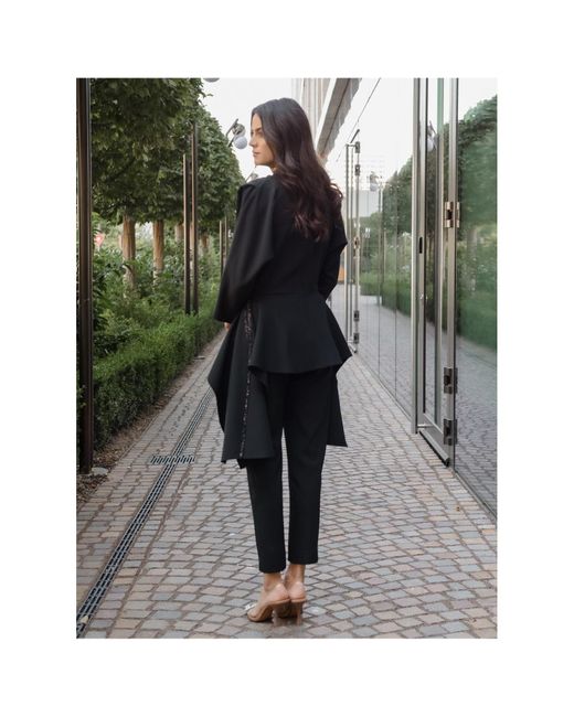 concept A trois Black Elegant Top With Peplum And Pleats With Sequined Details