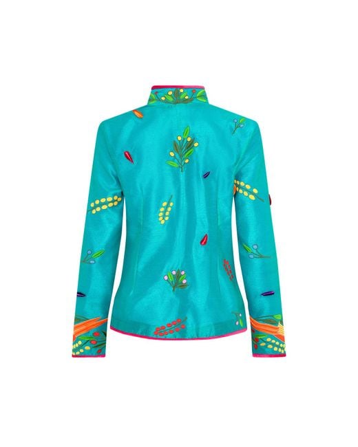 Beatrice von Tresckow Blue Jade Moroccan Birds Short Nehru Jacket