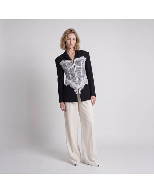 Modenaire Black Lace Corset Detail Blazer With Tailored Fit And Button Front