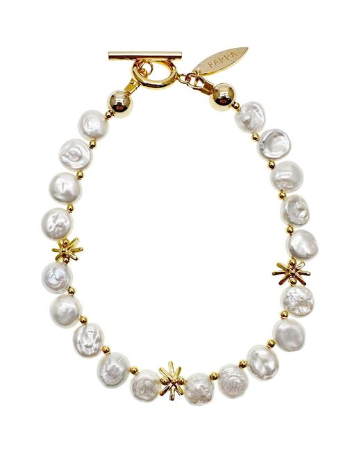 Farra Metallic Flower Petals Freshwater Pearls Bracelet