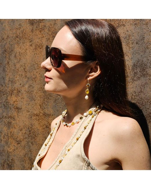 Farra Metallic Tiger Eye And Quartz Dangle Earrings