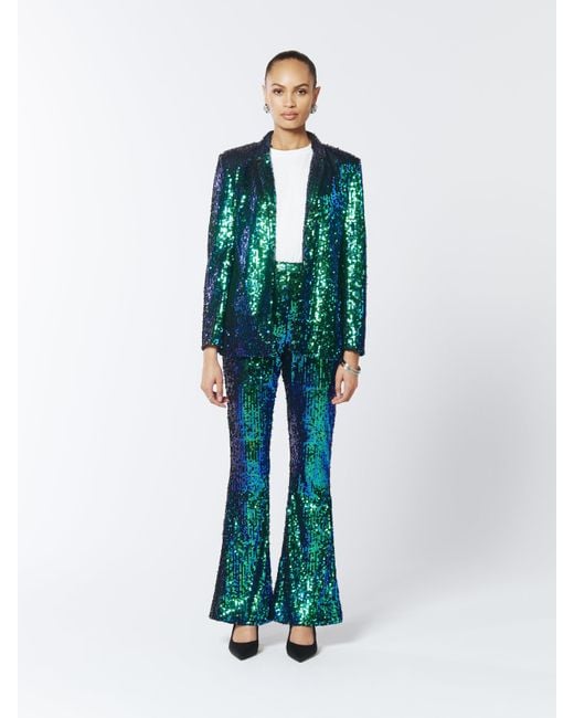 Sour Figs Green Iridescent Sequin Flared Trousers