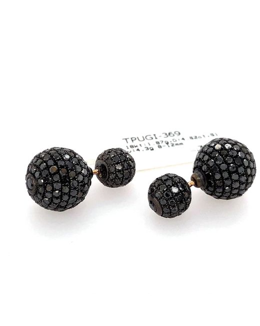 Artisan Metallic Black Diamond Bead Ball Double Side Earrings In 18k Gold & Sterling Silver