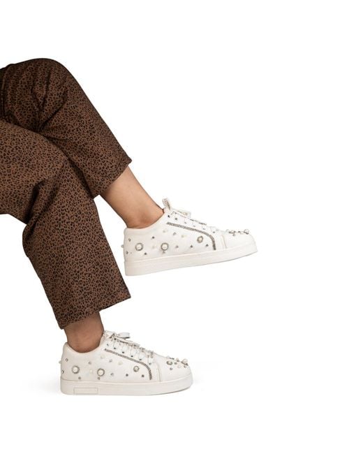 Rettrose White Nova Luxury Suede Handmade Embellished Tennis Shoe