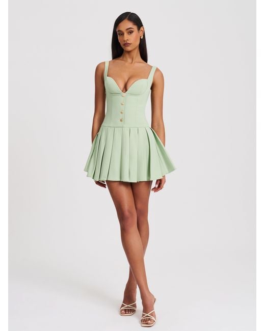 Miss Circle New York Green Tala Pistachio Sleeveless Pleated Preppy Mini Dress