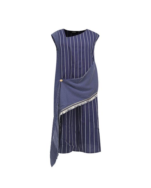 Smart and Joy Blue Asymmetric Stripe Trapeze Midi Dress