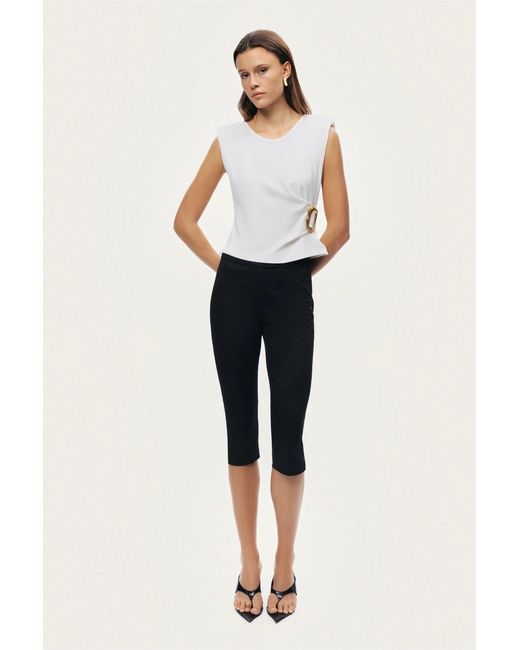 Nocturne White Sleeveless Buckle-Detail Blouse