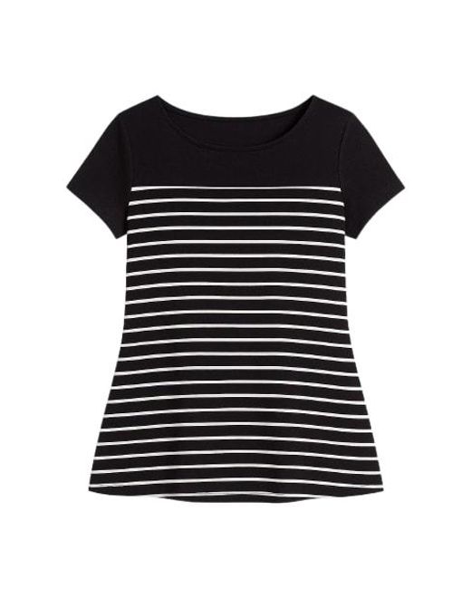 Conquista Black A Line Short Sleeve Striped Top